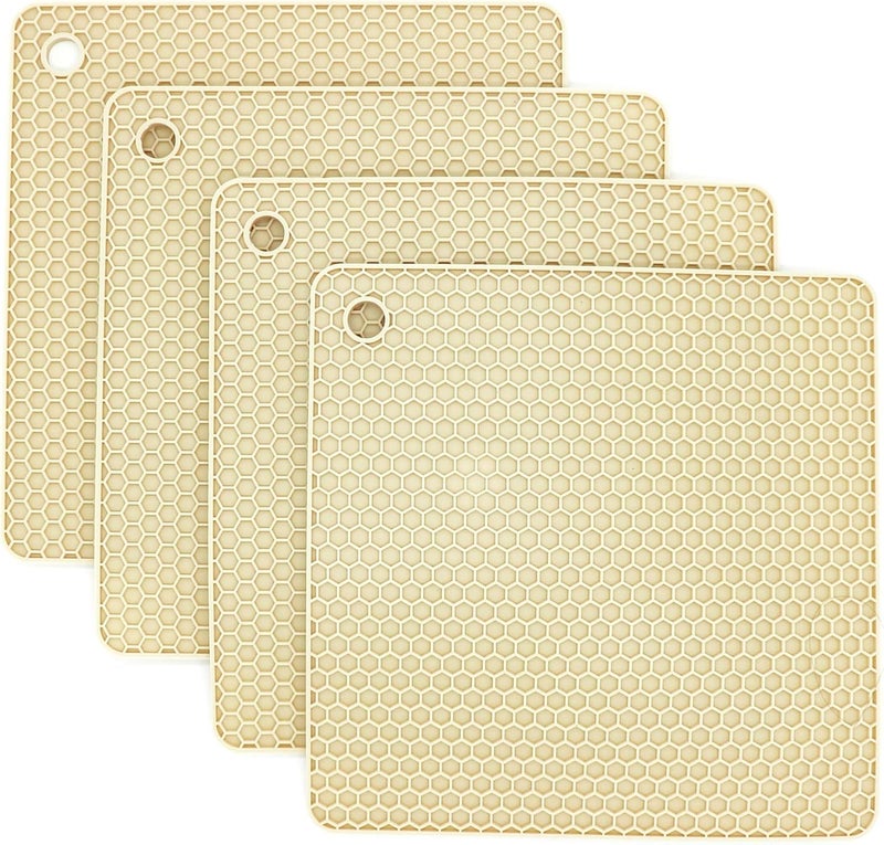 Smithcraft Silicone Trivets for Hot Dishes, Pots and Pans, Hot Pads for Kitchen, Beige Silicone Pot Holders Mats for Kitchen Quartz Counter Heat Resistant Mat, Flexible Table Plate Trivet Mat Set 4 - Image 1